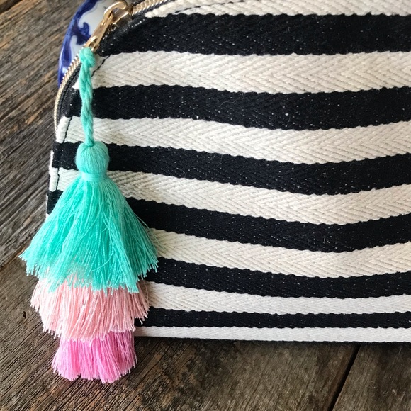 Canvas Stripe and Red Scalloped Make-Up Bags - Picture 12 of 13